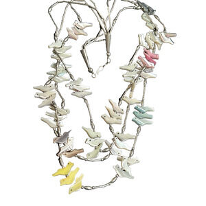 Vintage Fetish Mother of Pearl Birds 3 Strand Necklace Heishi Necklace Zuni Art